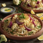 Moroccan-Spiced Roasted Cauliflower Couscous with Lemon-Tahini Sauce